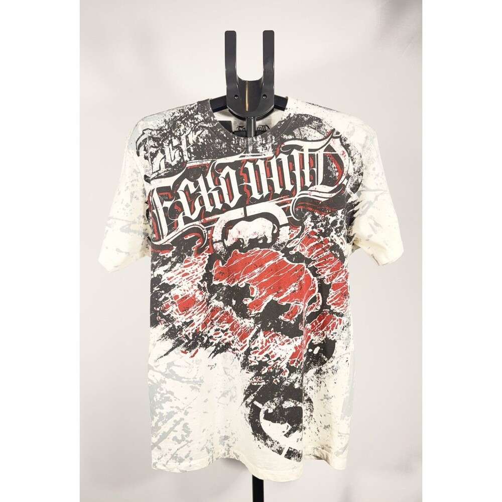 Vintage Ecko Unltd MMA Mens L White/Black/Red Cotton Graphic Print Crew Neck Tee